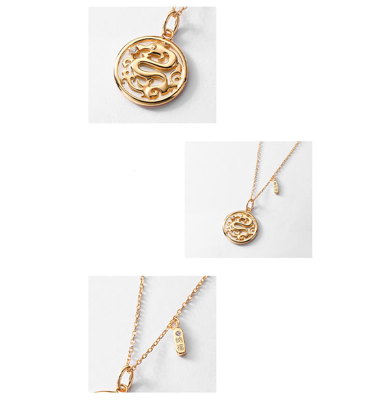 ❗❗❗A Flash Sale- 925 Sterling Silver Tridacna Stone Year of the Dragon Fu Character Luck Strength Necklace Pendant
