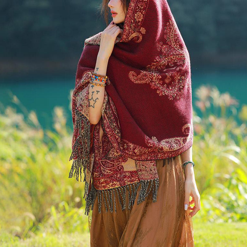 Tibetan Vine Leaves Pattern Design Shawl Cozy Travel Scarf Wrap