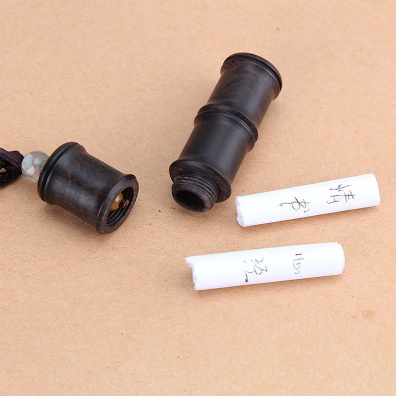 Ebony Wood Bamboo Pattern Ghau Prayer Box Peace Necklace Pendant