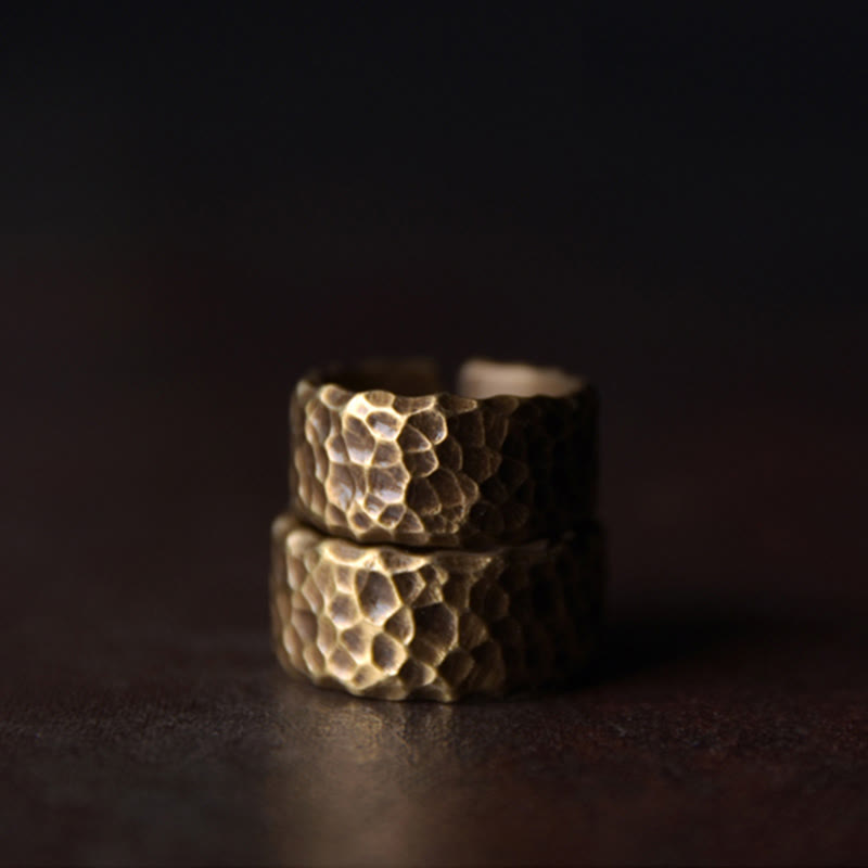 Handcrafted Tibetan Bump Texture Adjustable Copper Brass Ring for Men & Women
