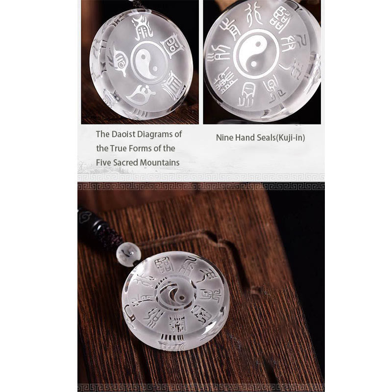 Taoism Five Sacred Mountains Yin Yang Symbol Liuli Crystal Balance Necklace Pendant Key Chain