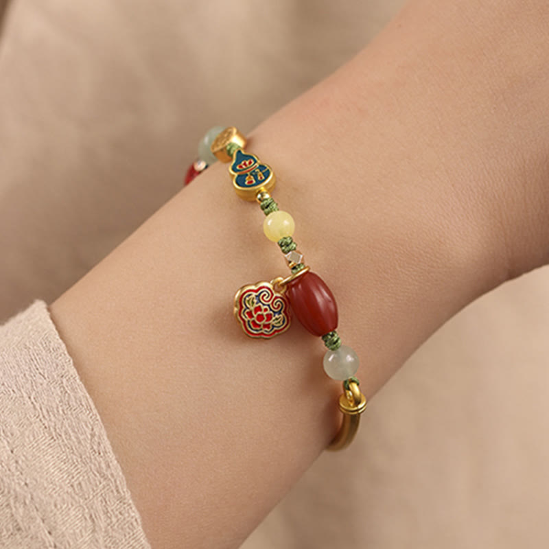 Zeniora Multi-Stone Copper Auspicious Clouds Bracelet with Aventurine, Agate, Amber, Cinnabar