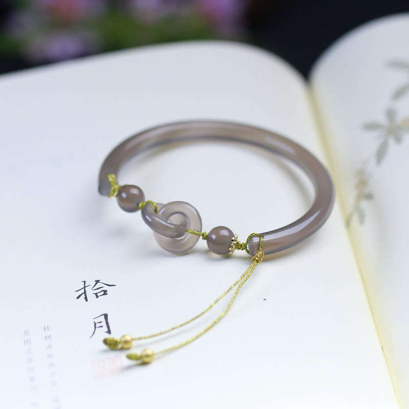 Natural Gray Agate Double Peace Buckle Balance Bracelet Bangle