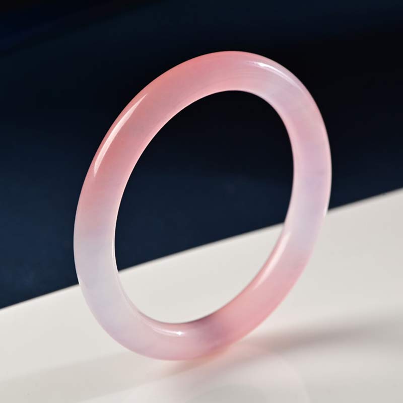 Natural Rose Quartz Solid Bangle Bracelet in Flat or Round Style