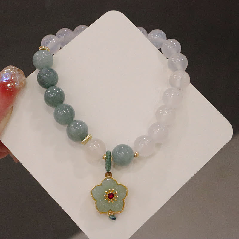 White Agate Jade Lotus Flower Peace Buckle Protection Bracelet