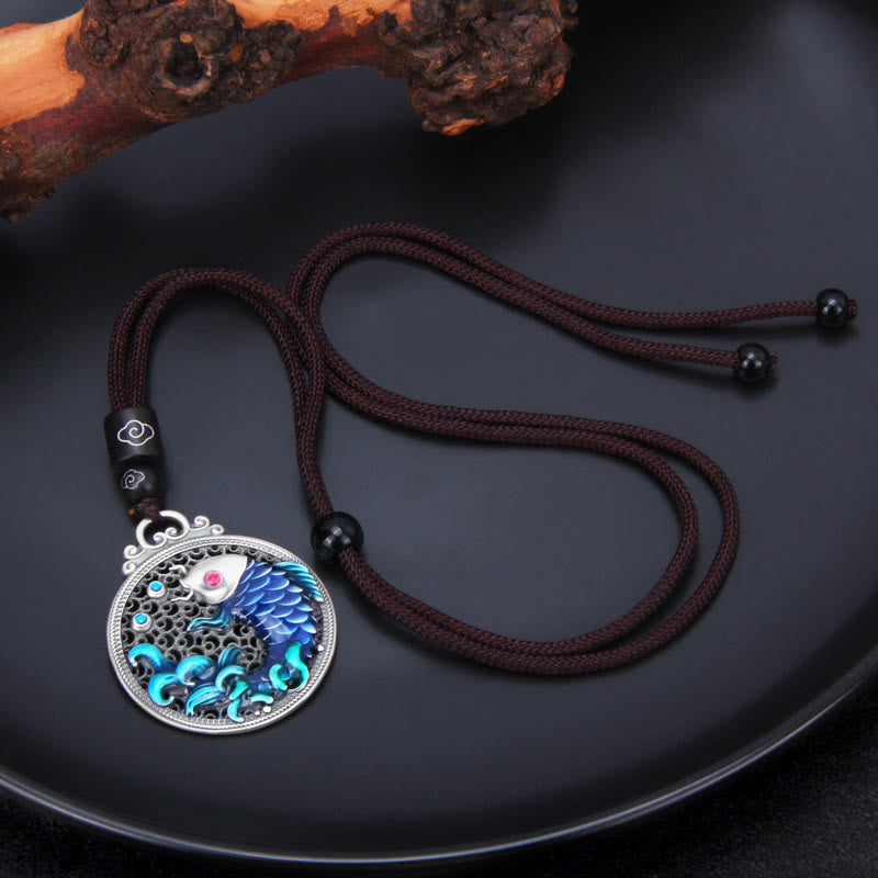 999 Sterling Silver Luck Koi Fish Success Prosperity Necklace Pendant