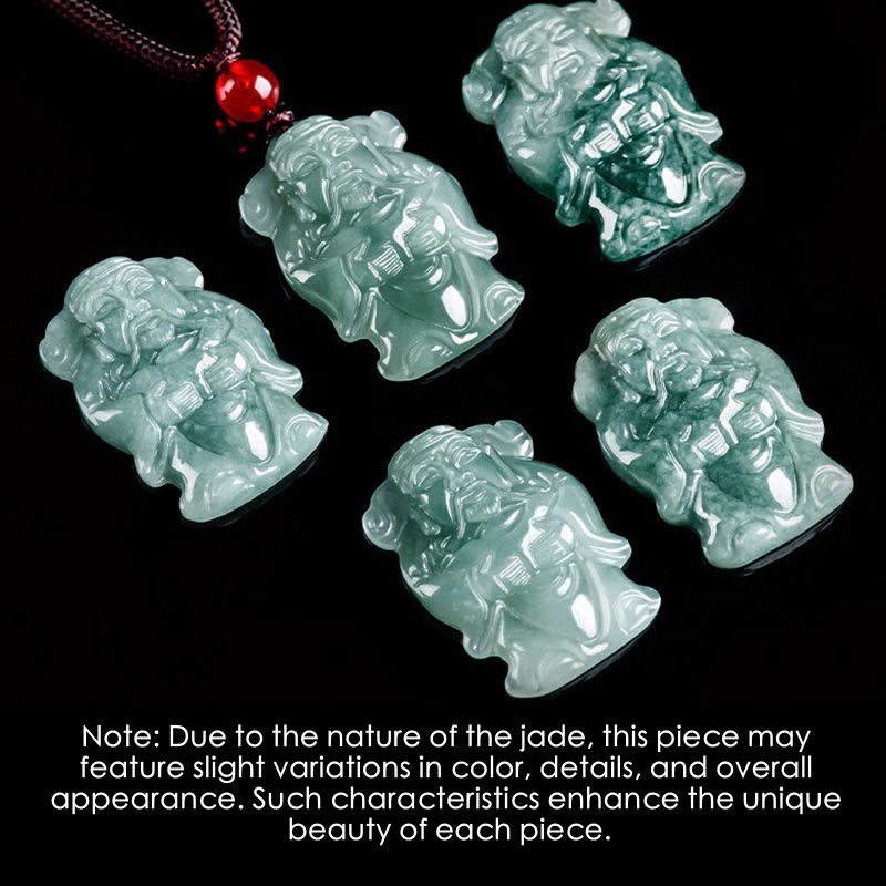 Natural Green Jade Chinese God of Wealth Caishen Ingot Abundance Necklace Pendant