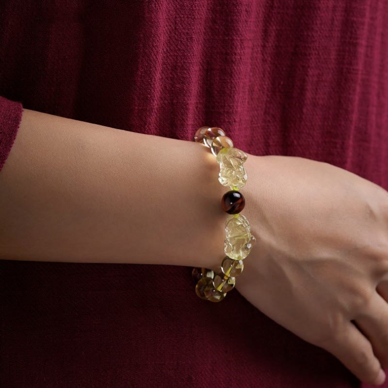 Natural Citrine Double PiXiu Tiger Eye Prosperity Protection Bracelet