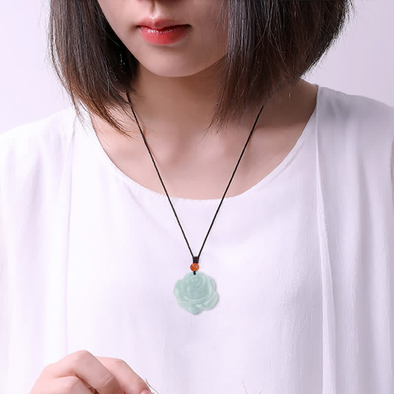 Lotus Pattern Jade Abundance Prosperity Necklace String Pendant