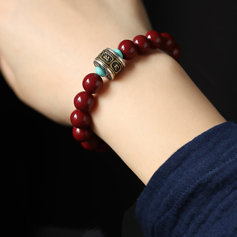 925 Sterling Silver Chinese Zodiac Natal Buddha Cinnabar Om Mani Padme Hum Calm Bracelet