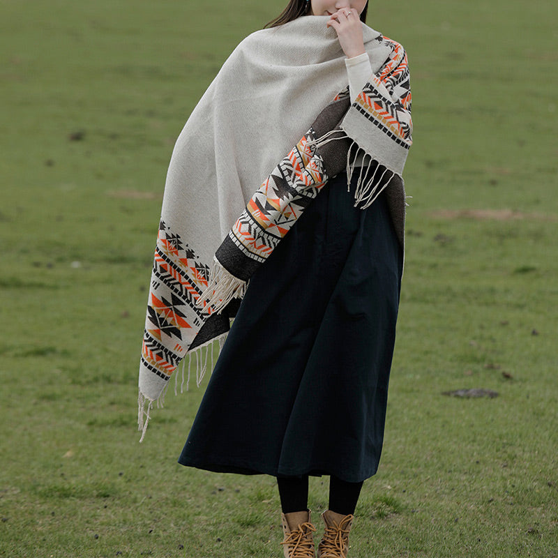 Tibetan Shawl Colorful Geometry Winter Cozy Travel Scarf Wrap