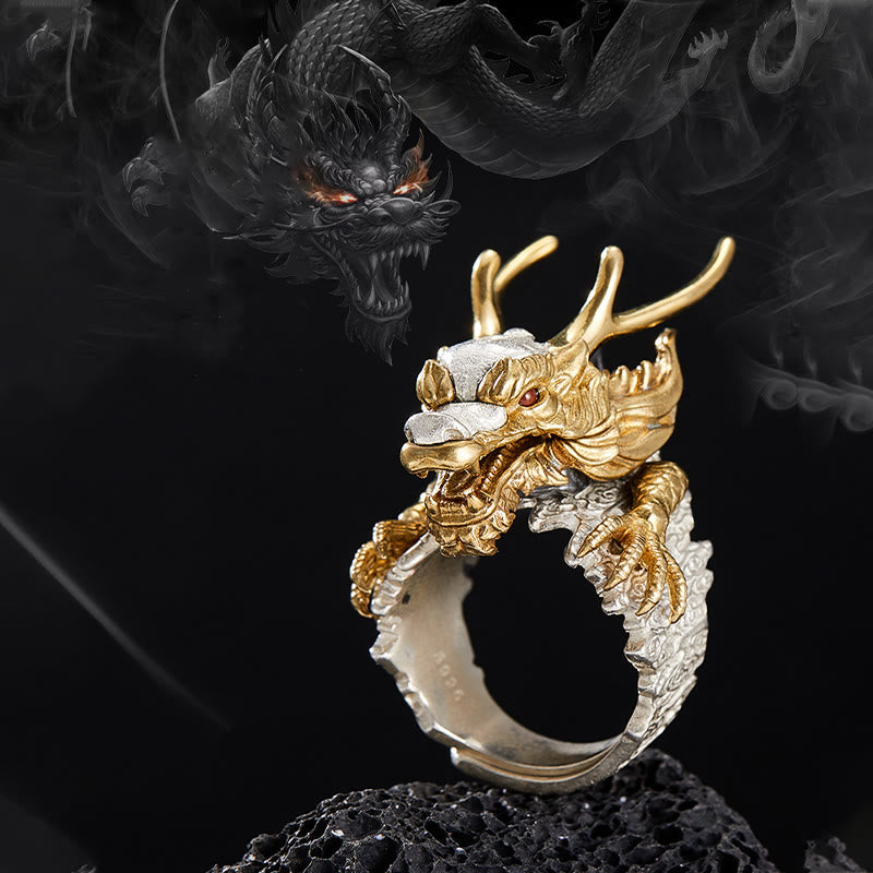 Handcrafted 925 Sterling Silver & Copper Dragon Ring with Turquoise