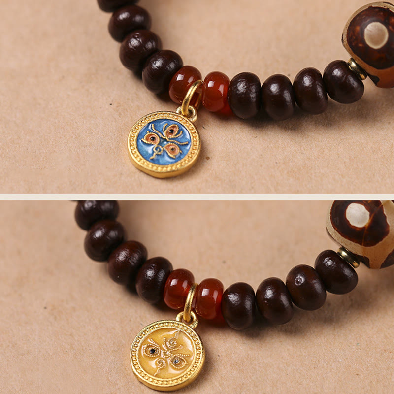 Natural Tibet Purple Bodhi Seed Dzi Bead God of Wealth Wisdom Bracelet