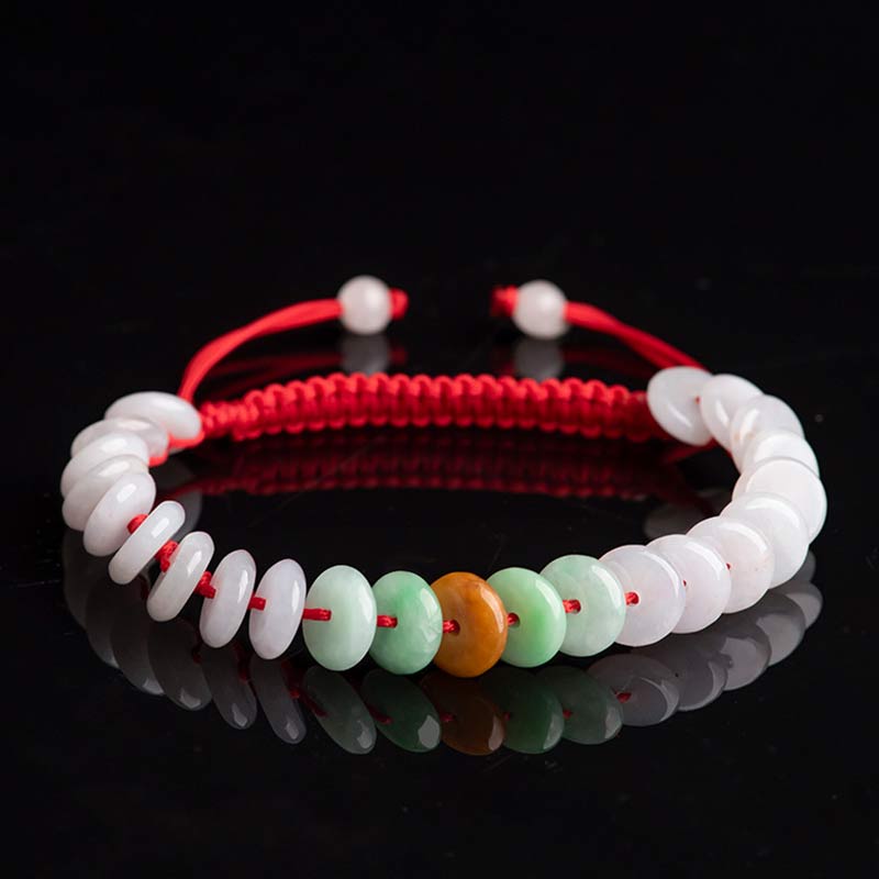Handmade Round Jade Red String Braided Adjustable Bracelet