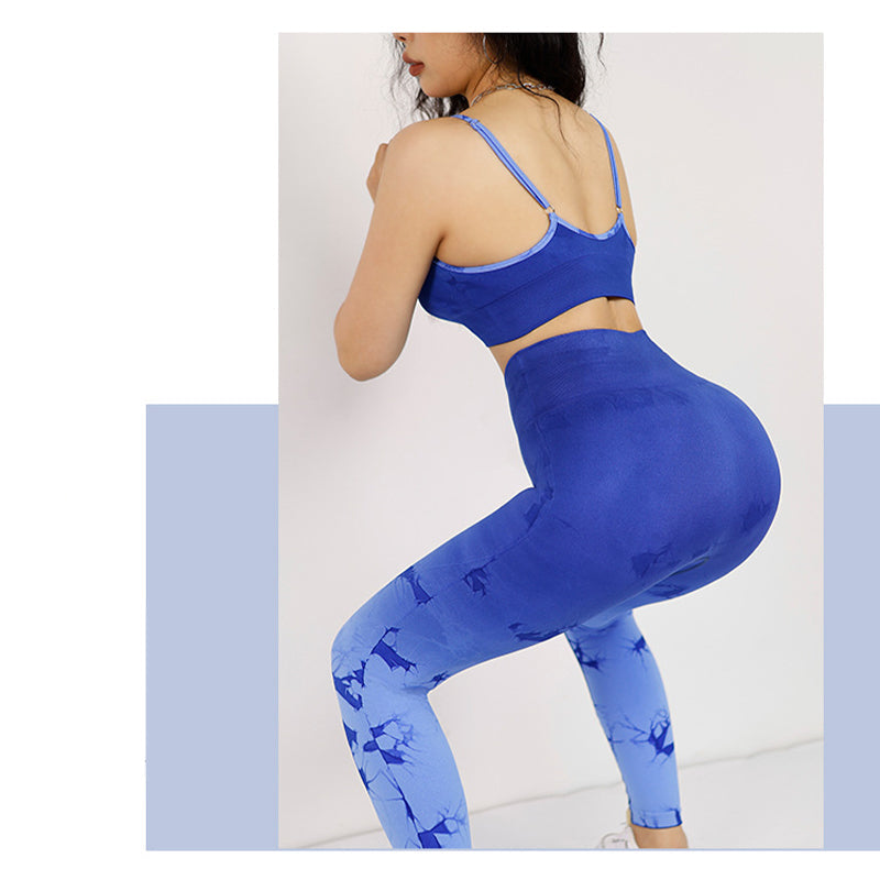 2Pcs Simple Tie Dye Print Crop Tank Top High Waist Pants Sports Gym Outfits Women's Yoga Sets