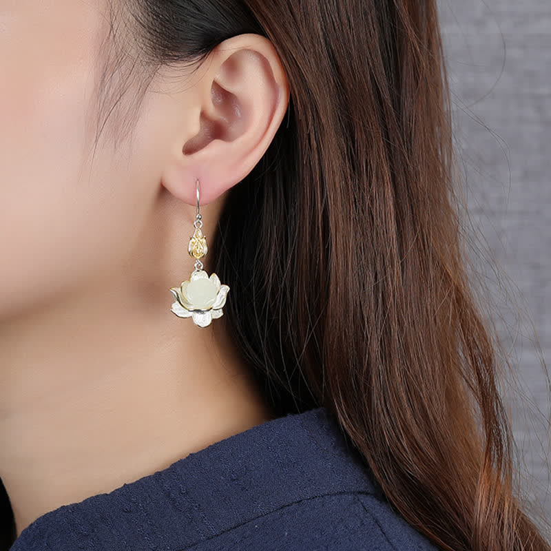 White Jade Protection Harmony Drop Earrings