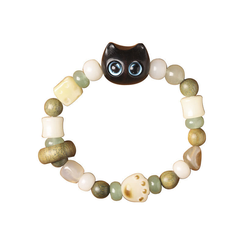 Bodhi Seed Green Sandalwood Ebony Wood Small Leaf Red Sandalwood Cat Head Paw Claw Peace Bracelet