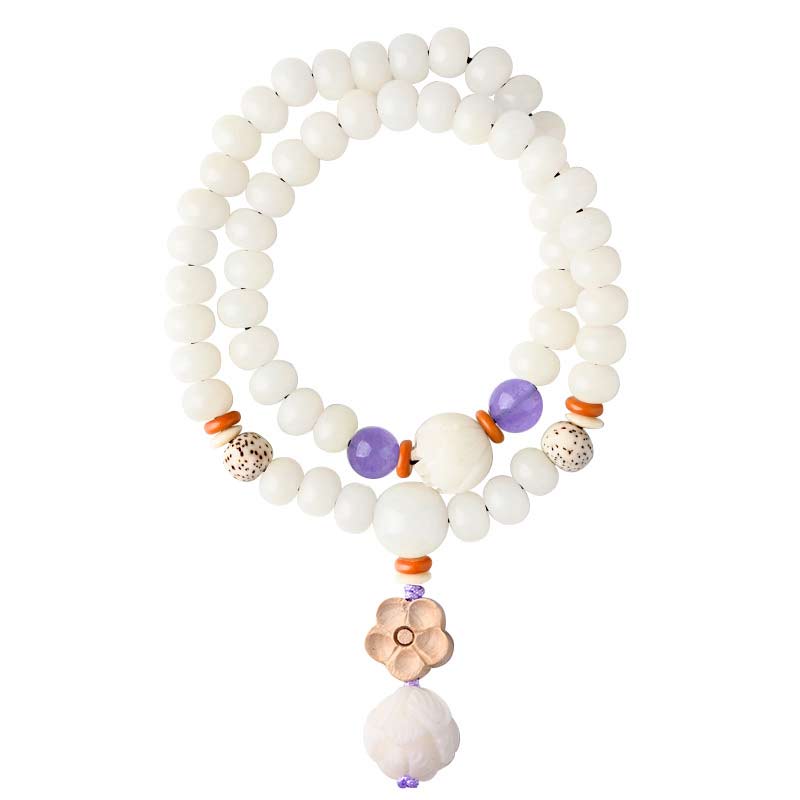 Tibetan White Jade Bodhi Lotus Blessing Bracelet