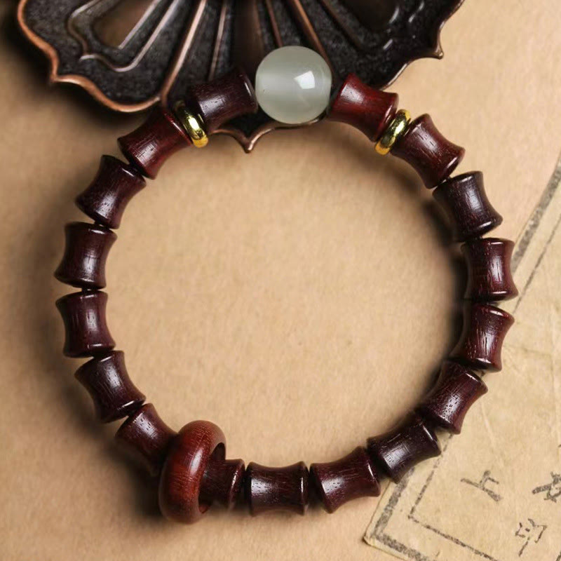 Handmade 8mm Bamboo Motif Wood Bead Meditation Bracelet in Ebony or Sandalwood