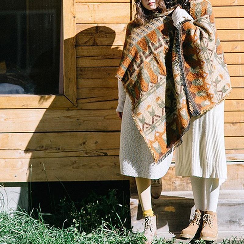 Tibetan Shawl Classic Geometry Pattern Winter Cozy Travel Scarf Wrap