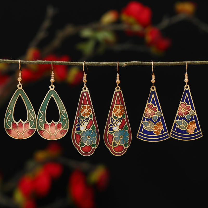 Artistic Copper Alloy Lotus Butterfly and Flower Motif Drop Earrings