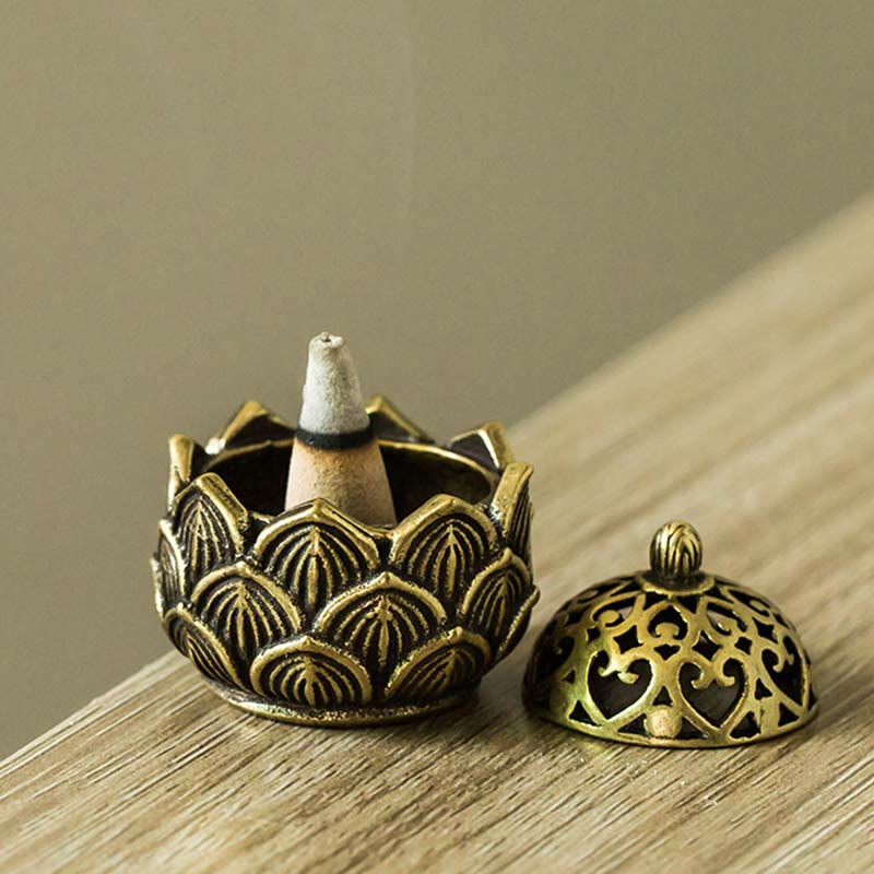 Tibetan Mini Lotus Pattern Copper and Brass Meditation Incense Burner