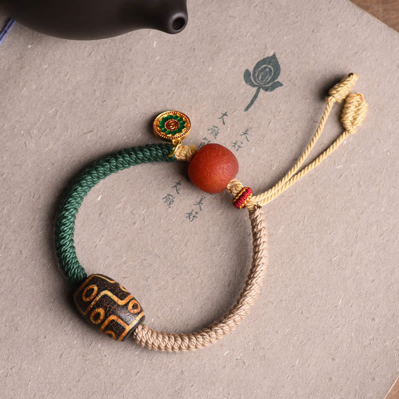 Handmade Tibetan Nine-Eye Dzi Bead Wealth Rope Bracelet