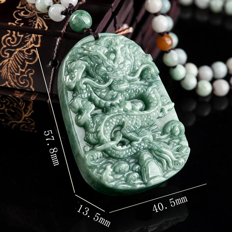 Chinese Zodiac Dragon Jade Prosperity Necklace Bead String Pendant