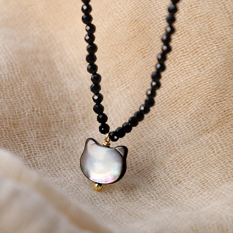 Black Spinel Cute Cat Motivate Choker Necklace