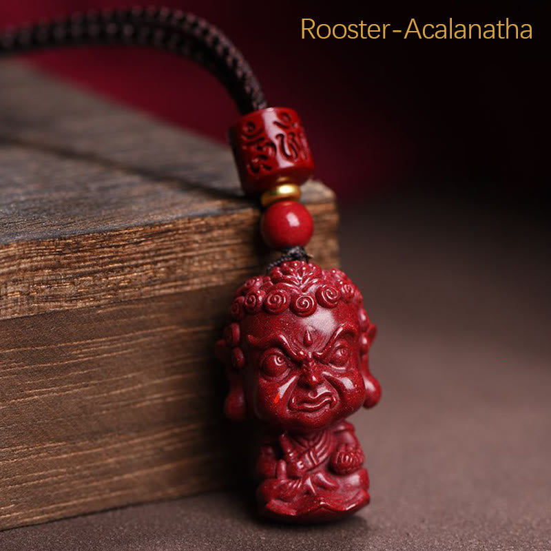 Chinese Zodiac Natal Buddha Natural Cinnabar Amulet Keep Away Evil Spirits Necklace Pendant