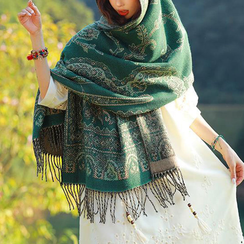 Vintage Tibetan Leaves Pattern Design Shawl Cozy Travel Scarf Wrap