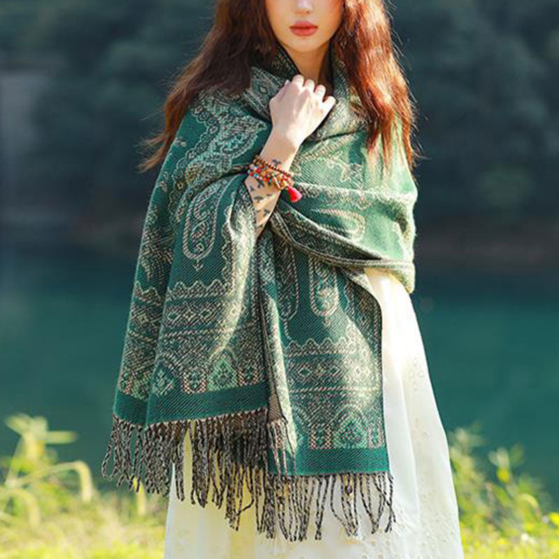 Vintage Tibetan Leaves Pattern Design Shawl Cozy Travel Scarf Wrap