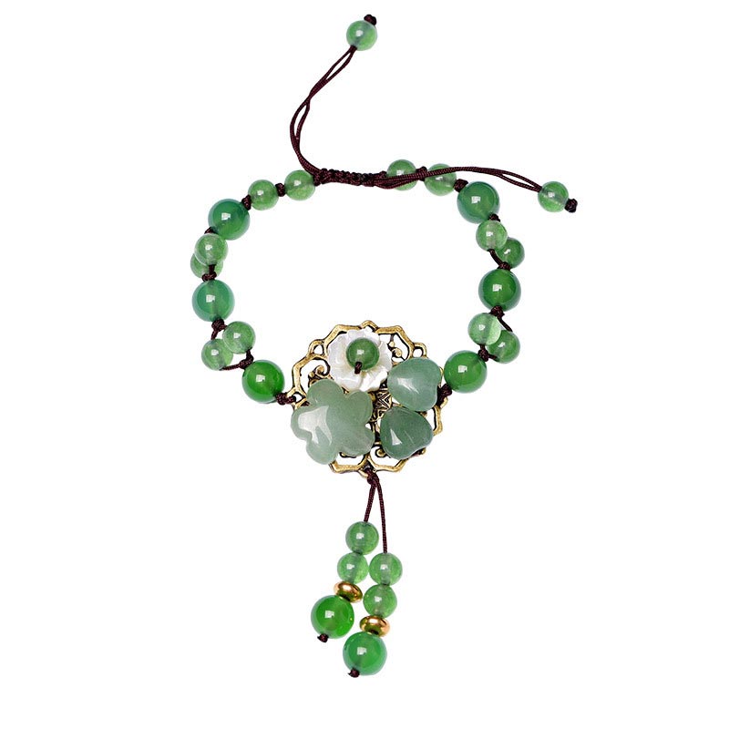 Natural Cyan Jade, Green Aventurine & Agate Dangling Flower Beaded Bracelet