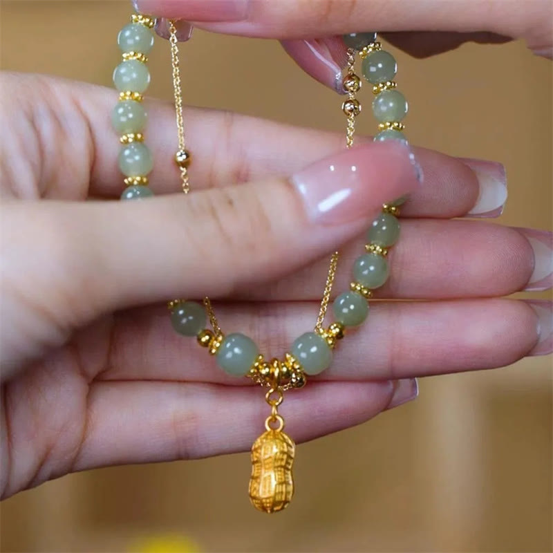 Jade Leaf Ginkgo Tulip Peanut Fu Character Luck Beaded Bracelet
