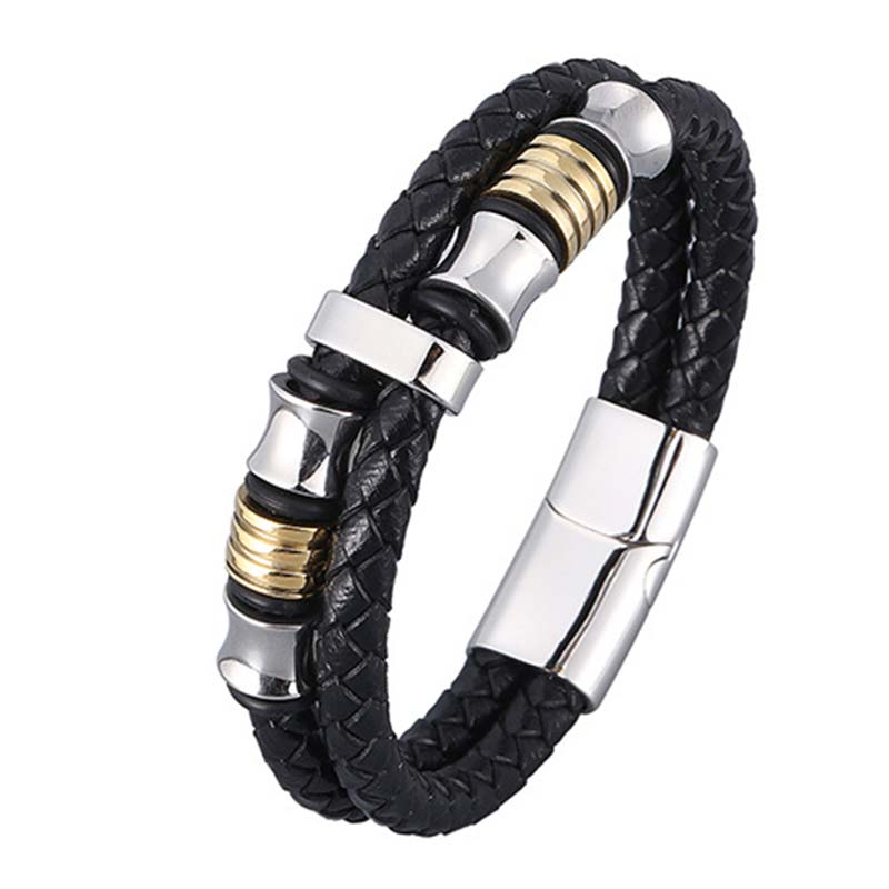 Minimalist Layered Braided Leather & Titanium Steel Bracelet