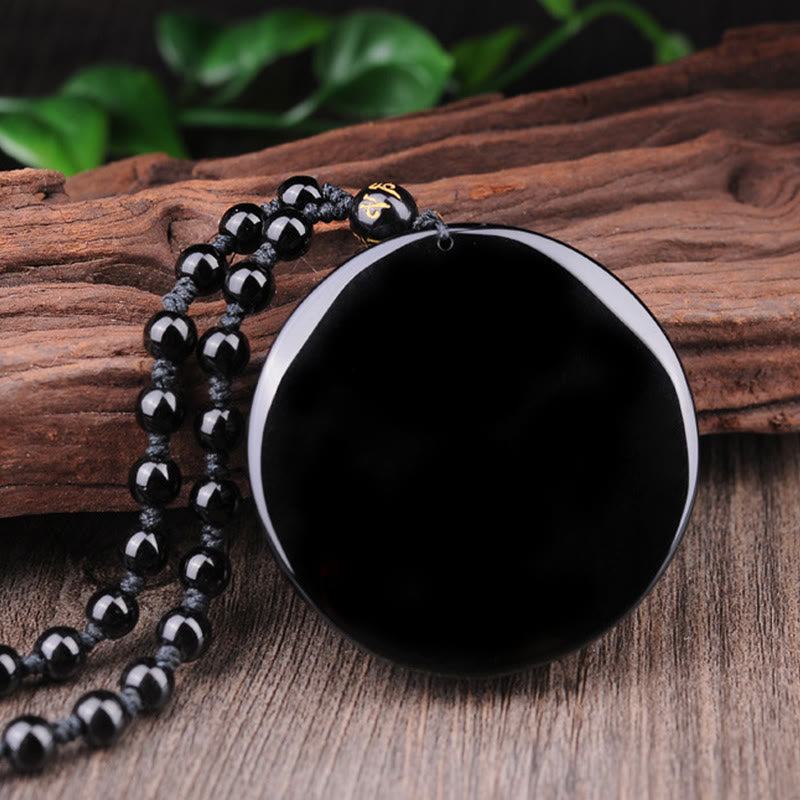 Bagua Dragon Phoenix Obsidian Fulfilment Pendant Necklace