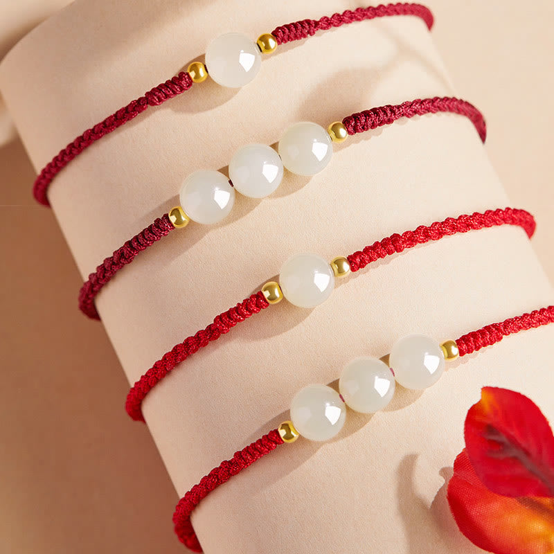 Handcrafted Round Jade Lucky Bead Prosperity Braided Bracelet
