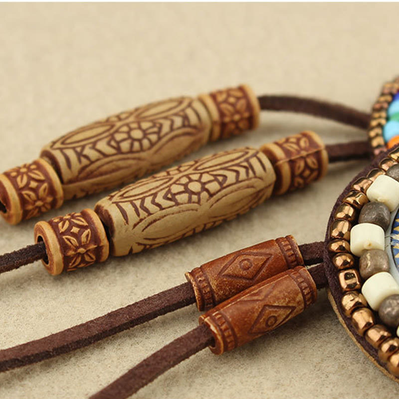 Mandala Pattern Geometric Creativity Pendant Necklace with Colorful Beads