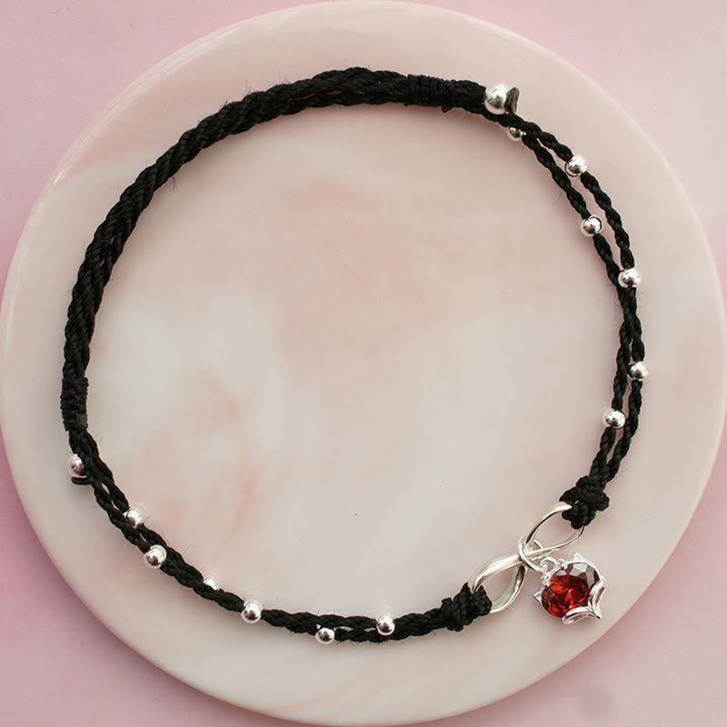 Sterling Silver & Copper Heart Infinity Braided Red String Anklet