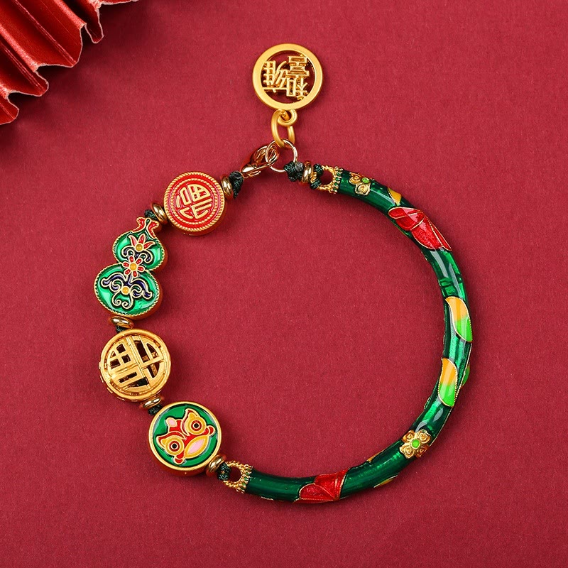 Tibetan Handcrafted Copper Wu Lou and Guardian Lion Cord Bracelet