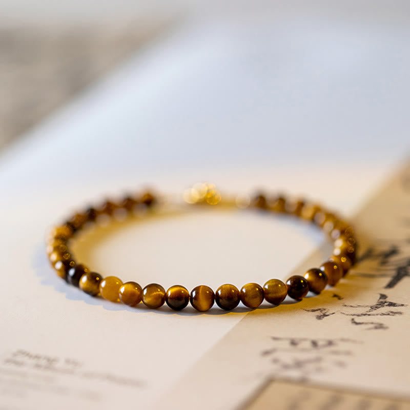 14K Gold Plated Natural Tiger Eye Stone Courage Protection Bracelet