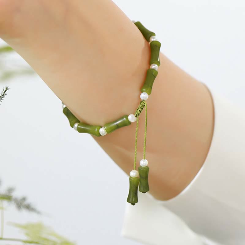 Natural Peridot Bamboo Pattern Love Peace Bracelet