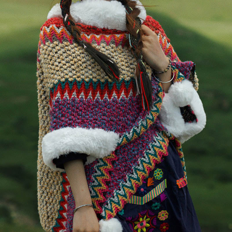 Tactile Striped Knitted Travel Meditation Tibetan Shawl