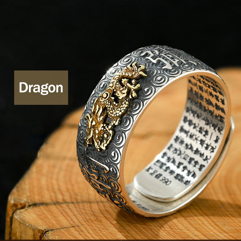 Chinese Zodiac Natal Buddha Wealth Luck Adjustable Ring