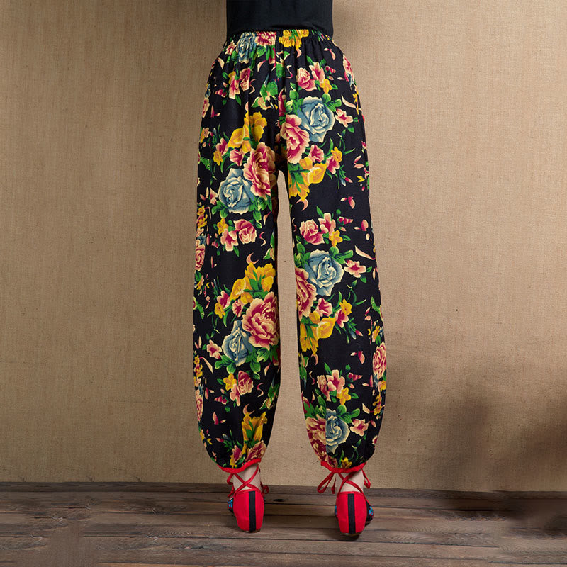 Breathable Floral Meditative Harem Pants with Pockets