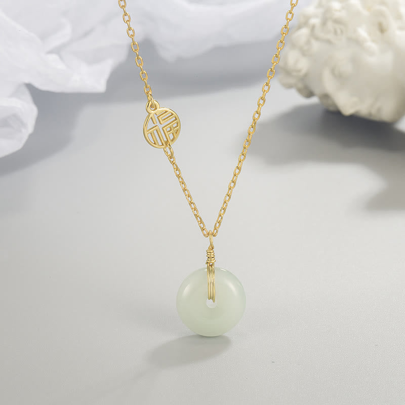 Jade Fu Character Copper Coin Peace Buckle Abundance Necklace Pendant