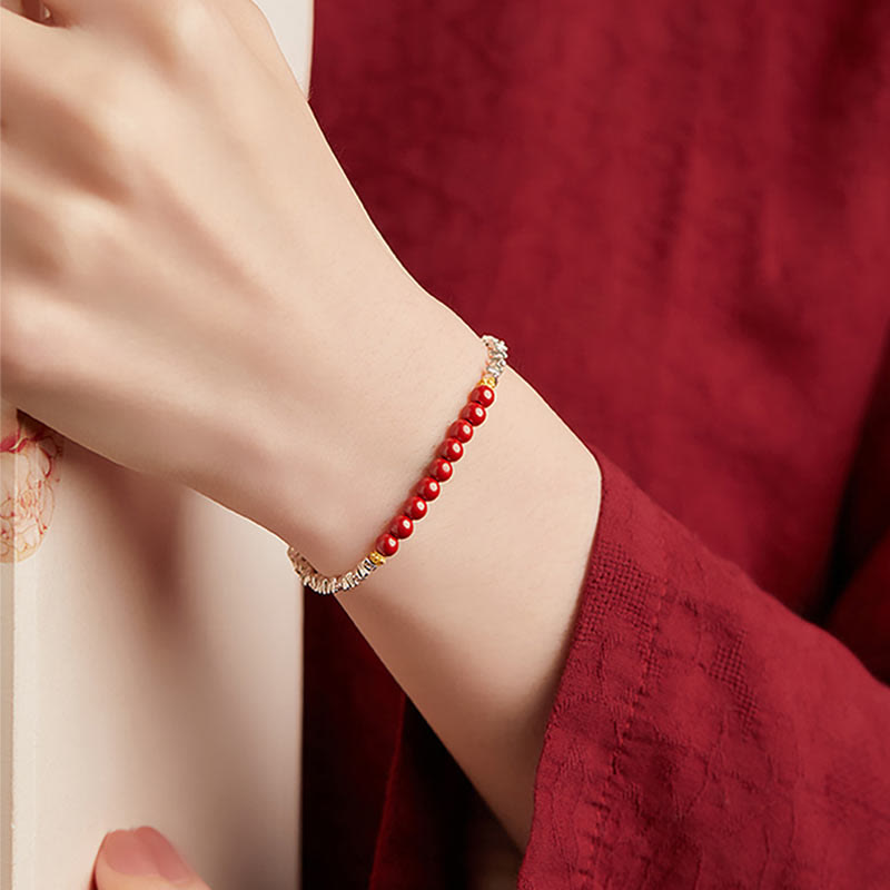 925 Sterling Silver Cinnabar Fu Character Blessing Bracelet