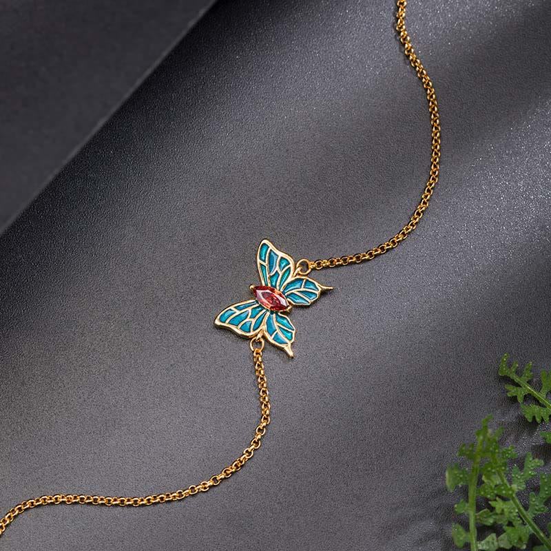 925 Sterling Silver Butterfly Zircon Love Chain Bracelet