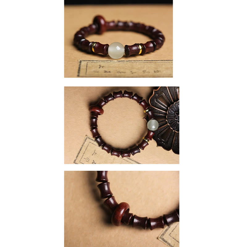 Handmade 8mm Bamboo Motif Wood Bead Meditation Bracelet in Ebony or Sandalwood