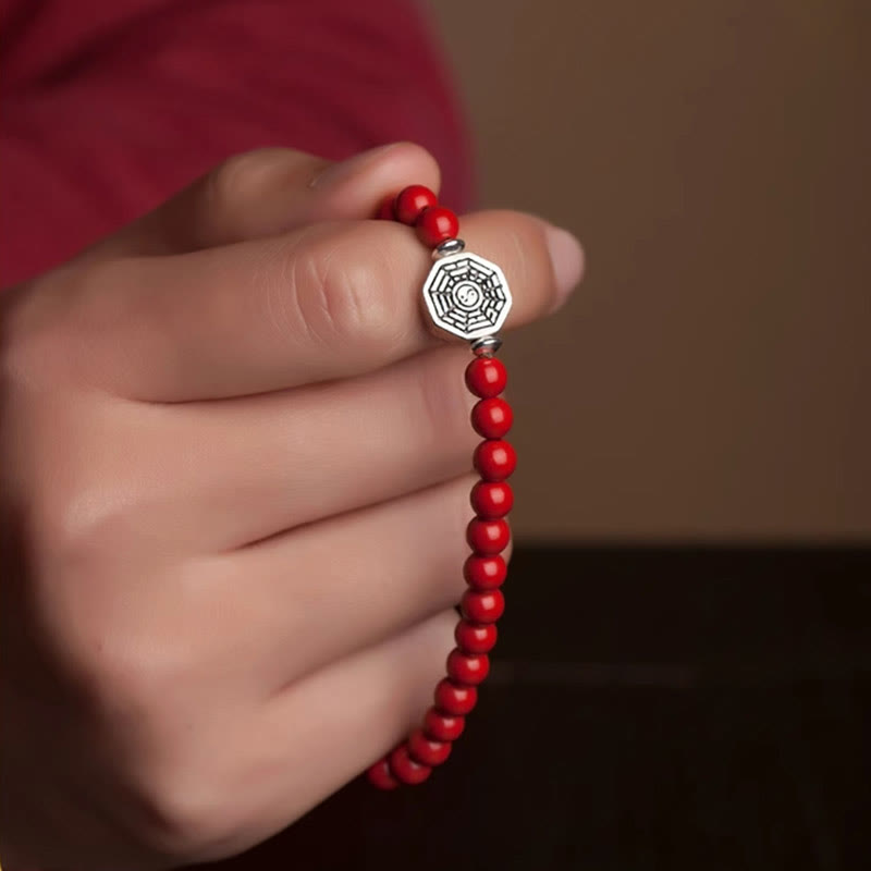 925 Sterling Silver Yin Yang Bagua Cinnabar Red String Focus Bracelet